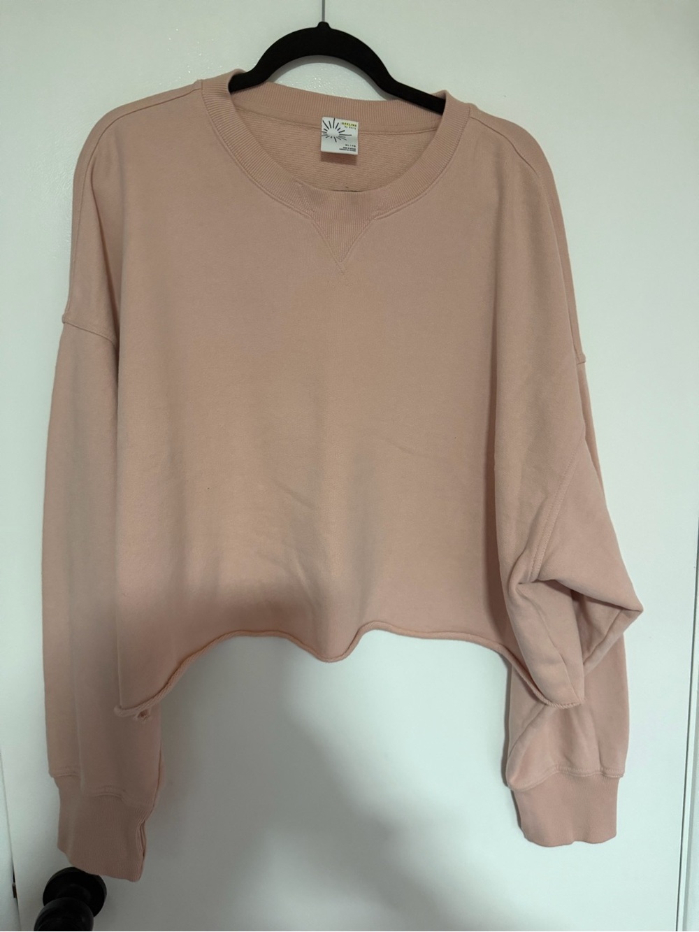 aerie Cropped Crewneck Sweatshirt in Pale Pink